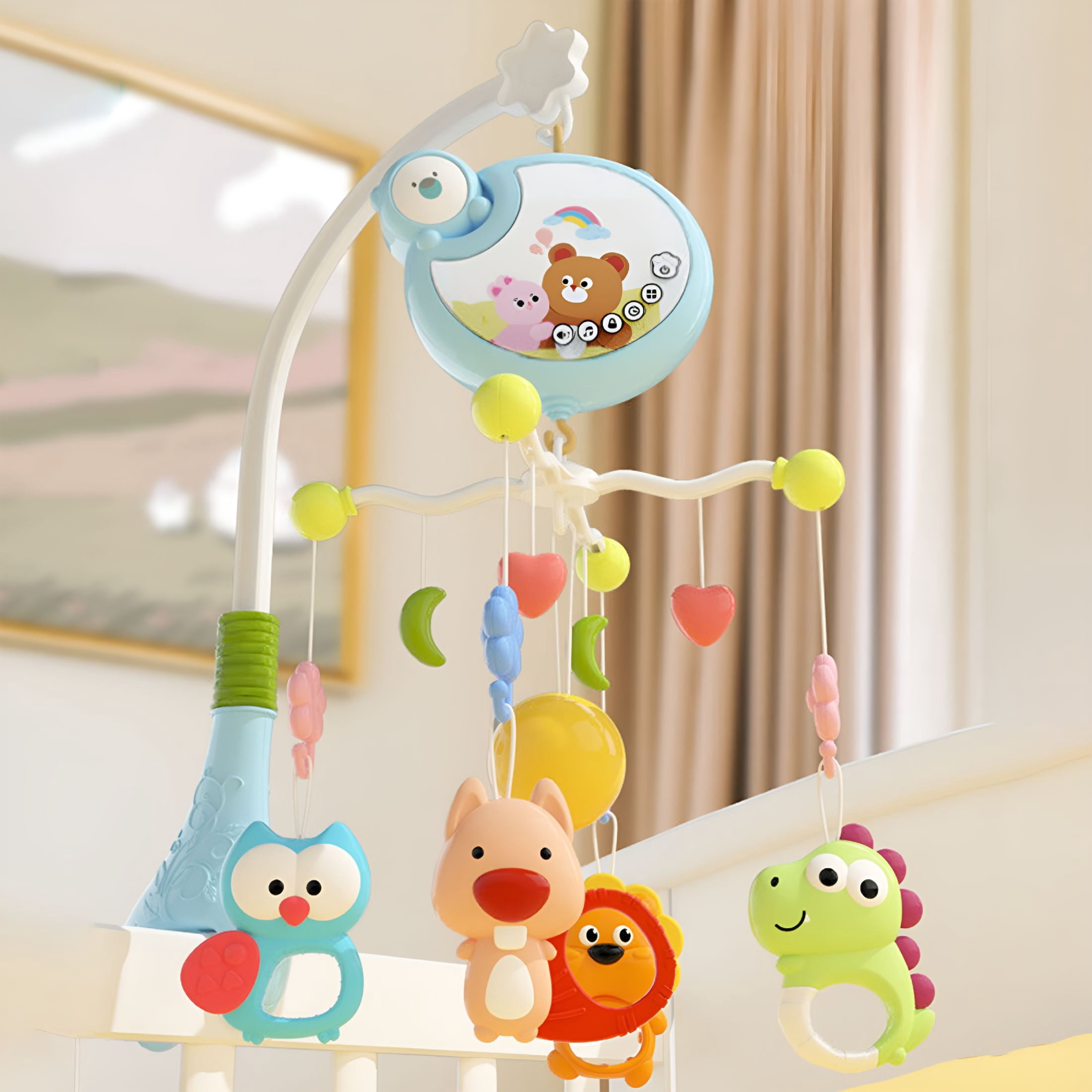 CYFW Crib Mobile with Music And Lights,Nursery Musical Mobile,Toys Hanging Pack And Play Space Portable Animal Mobile Hanger Arm Clip