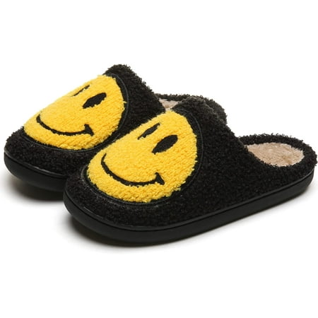 

PLMOKN Slippers for women indoor and outdoor men open toe fluffy cute smiley face slippers