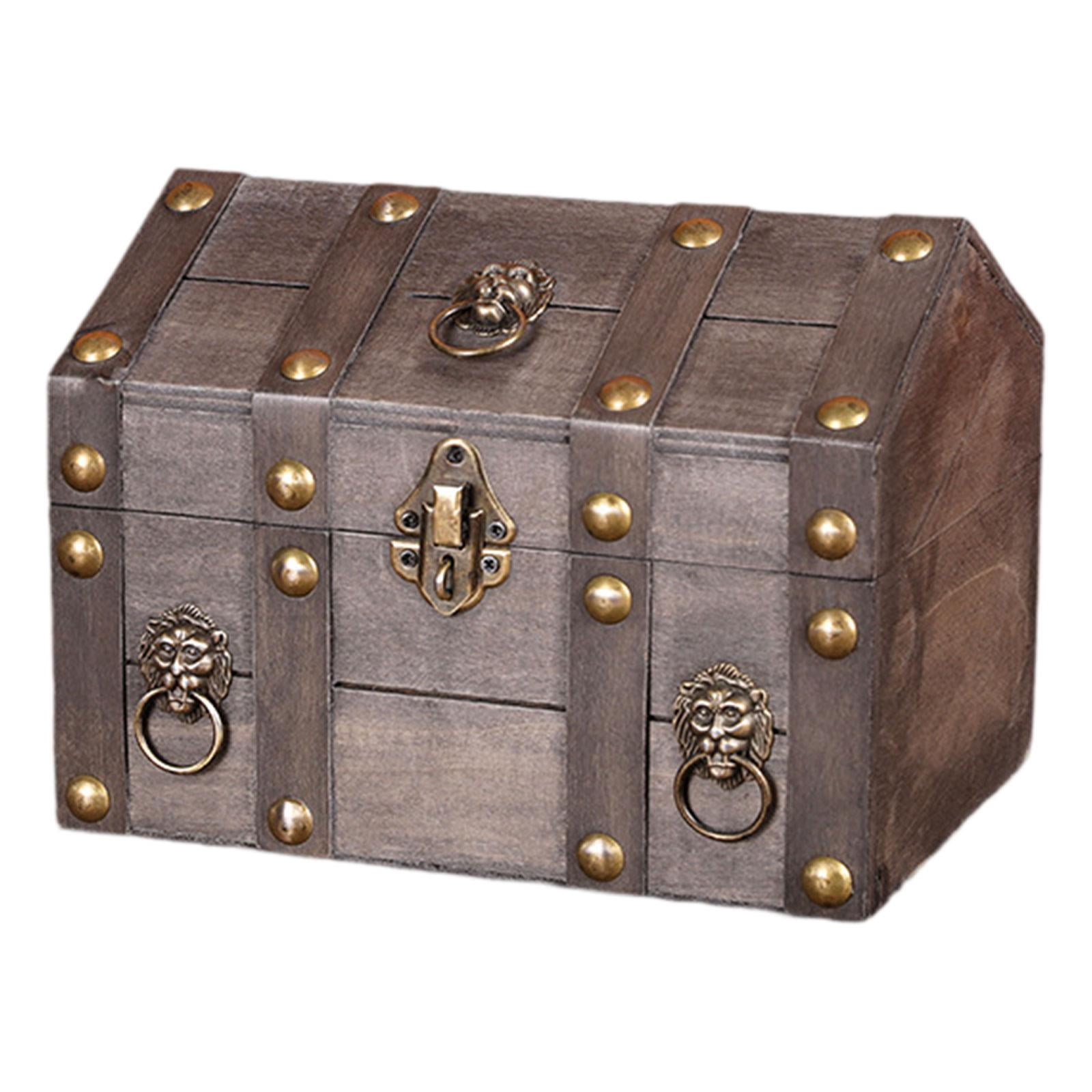 TISHITA Pirate Treasure Chest Chest Solid Wood Vintage Design Handmade for Women Trinket Box Photo Props Storage Box Decorative Trunk Gray