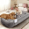 thumbnail image 5 of Skandiquip Human Dog Bed for Pets and Adults, 71"x43"x10" Orthopedic Memory Foam Lounger, Washable Faux Fur Cover with Blanket, Non-Slip Elastic Base, Light Grey, 5 of 7