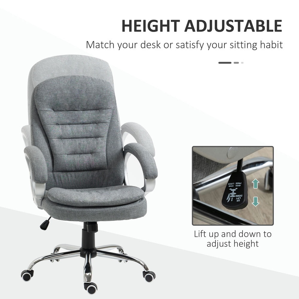 Demi Bonn High Back Office Desk Chair, Ergonomic Computer Chair with Upholstered Thick Padding Headrest and Armrest, Adjustable Height Executive Chair, Gray