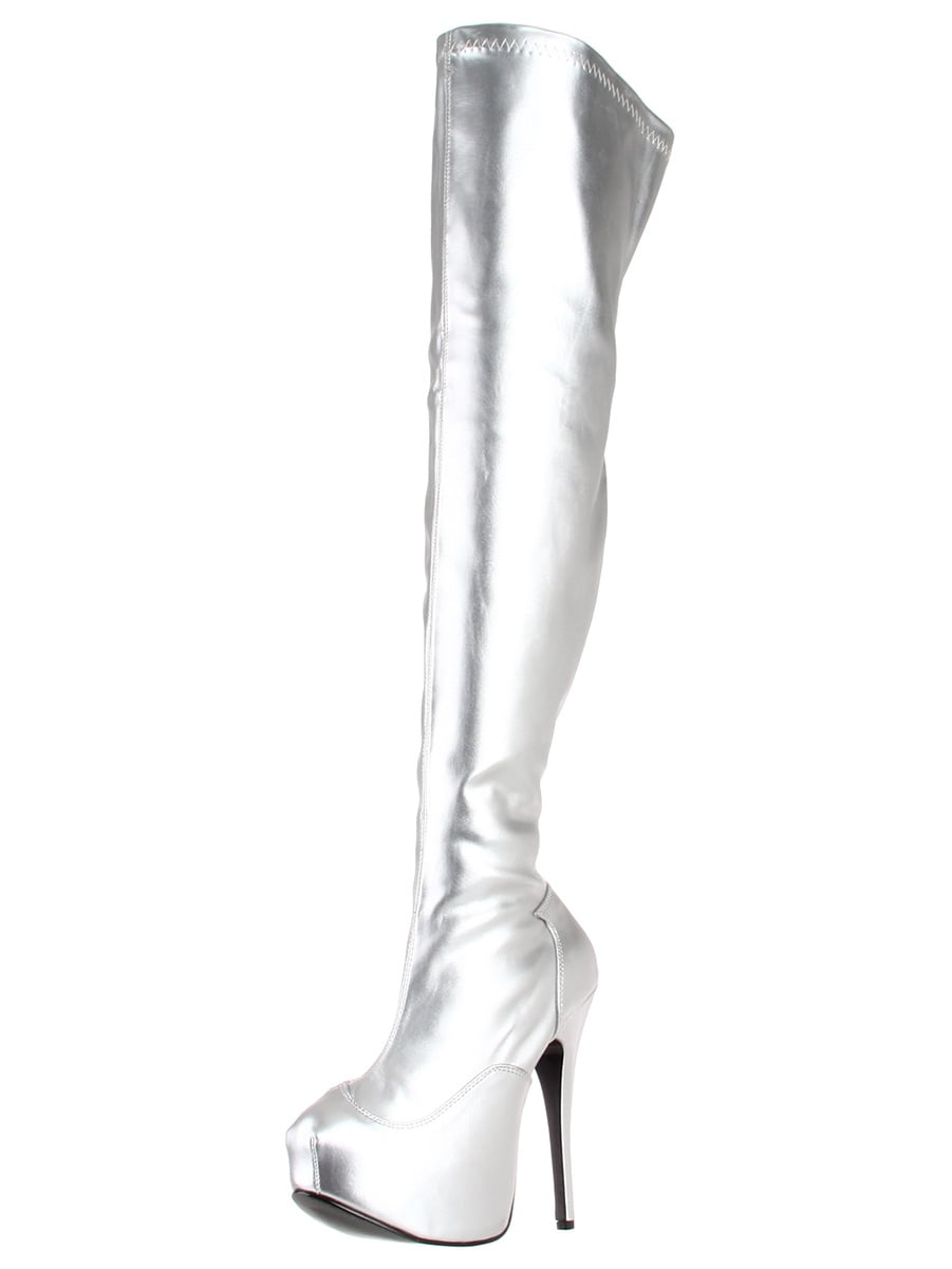 silver thigh high boots cheap
