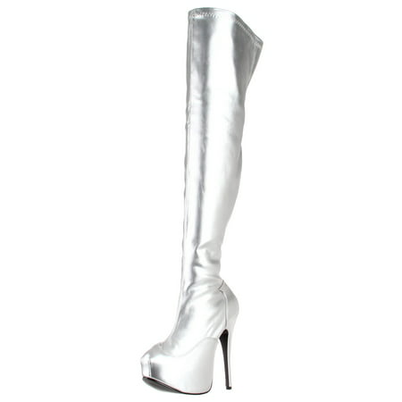 Bordello - Womens Boots Silver Thigh High Boots High Heels Pleaser Brand TEE3000 Clearance Size ...