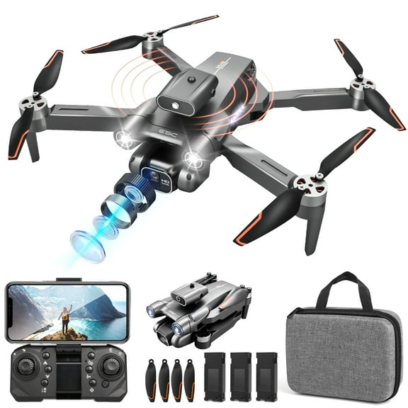Hot Bee Foldable Aerial Drones, 1080p Ajustable Dual Camera & 3 Batteries, Brushless FPV Quadcopter UAV, Optical Flow, 360° Obstacle Avoidance, Waypoint Fly, Christmas Toy Gift for Adults & Kids