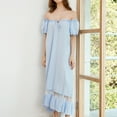 thumbnail image 3 of Defitshape Women's Cotton Victorian Square Neck Nightgown Vintage Sleep Dress Short Sleeve Ruffle Light Blue Small, 3 of 5