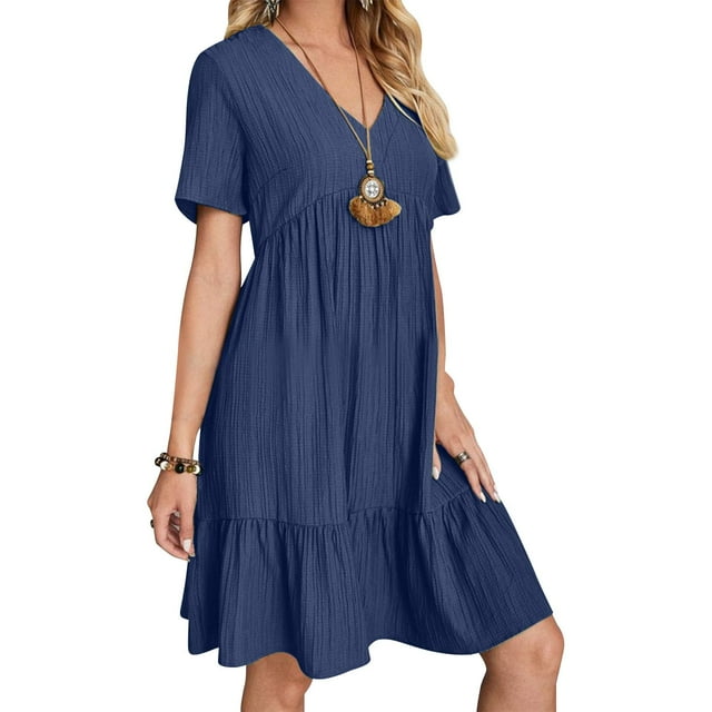 Vestido Gchanao casual de verano con cuello en V y manga corta para mujer