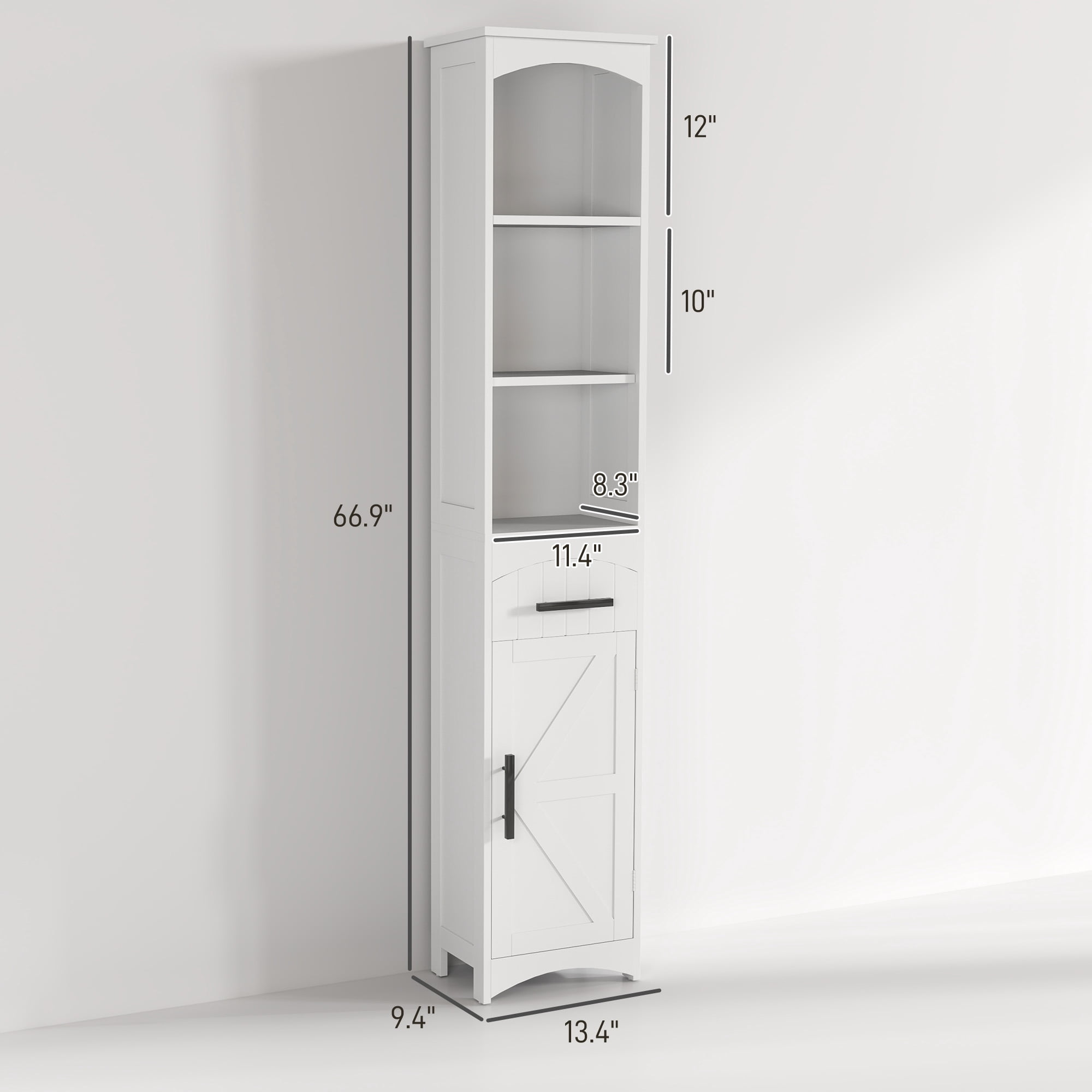 Farmhouse Tall Bathroom Storage Cabinet Linen Cabinet with Barn Door, White