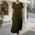 thumbnail image 5 of qucoqpe Women's Linen Dress for Women Summer Fashion Casual Solid Color Short Sleeve Crew Neck Pleated Flowy Long Mixi Dress, 5 of 5
