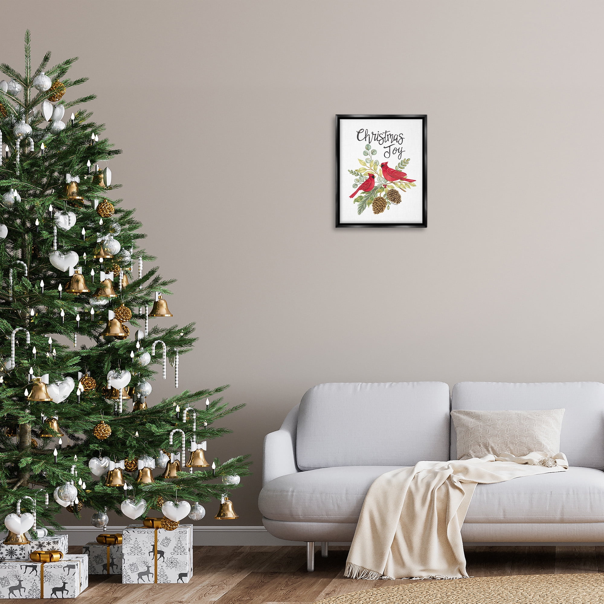 Stupell Industries Christmas Joy Cardinals Holiday Painting Black Floater Framed Canvas Art Print Wall Art, 17 x 21