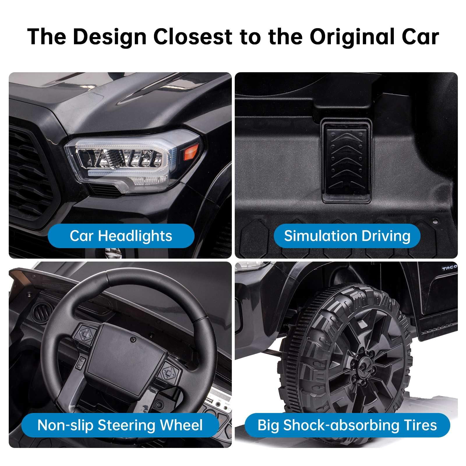 Officially Licensed Toyota Tacoma Car, 12V Battery Powered Electric Car with Remote Control, Spring Suspension Safety Belt, 2-Speed Ride On Toy Car with Headlights, for 37-96 Months