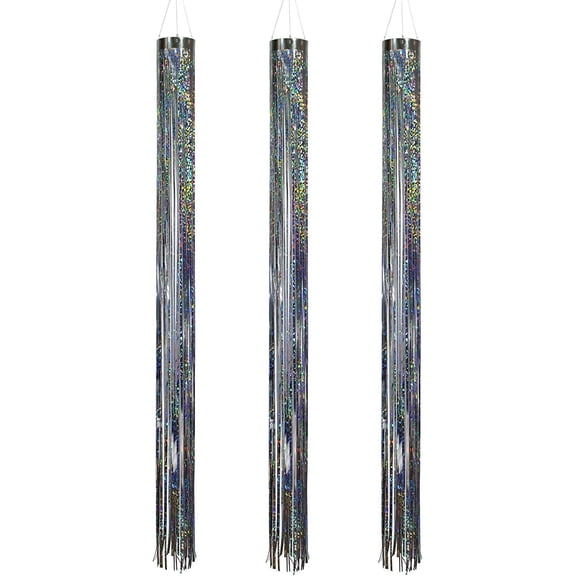 In the Breeze 9502 — Laser Mylar Windsock, Silver/Silver (3-Pack) — Party, Yard Decoration — Humane Animal Deterrent for Gardens