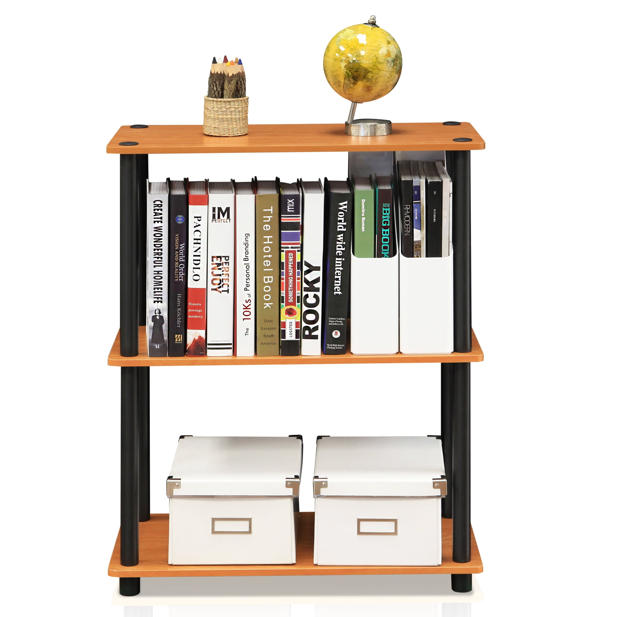 Furinno Rata 3-Tier Industrial Multipurpose Flat Base Shelf Display Rack with Metal Frame, Columbia Walnut