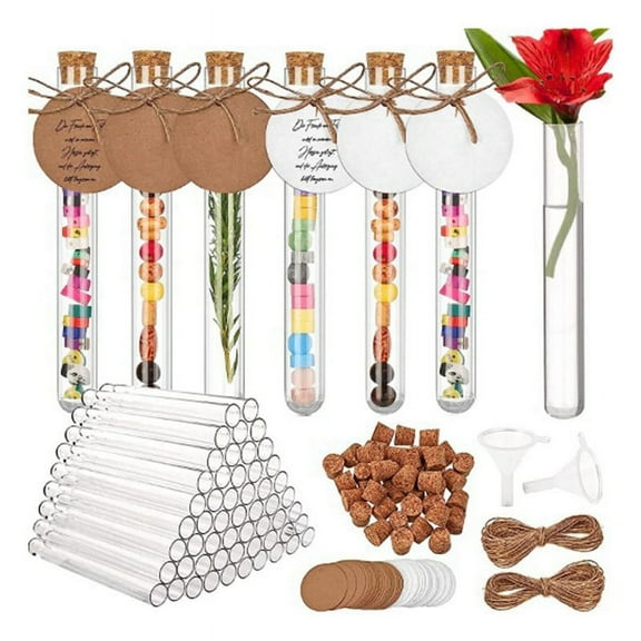 60 Pcs Test Tube With Cork, 16X150mm(20Ml), Plastic Test Tubes With Kraft Paper Tag & Rope Funnel