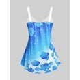 thumbnail image 3 of Rosegal Women Casual Plus Size & Curve Lace Up Rose Print Ombre Color Tank Top Blue L, 3 of 5