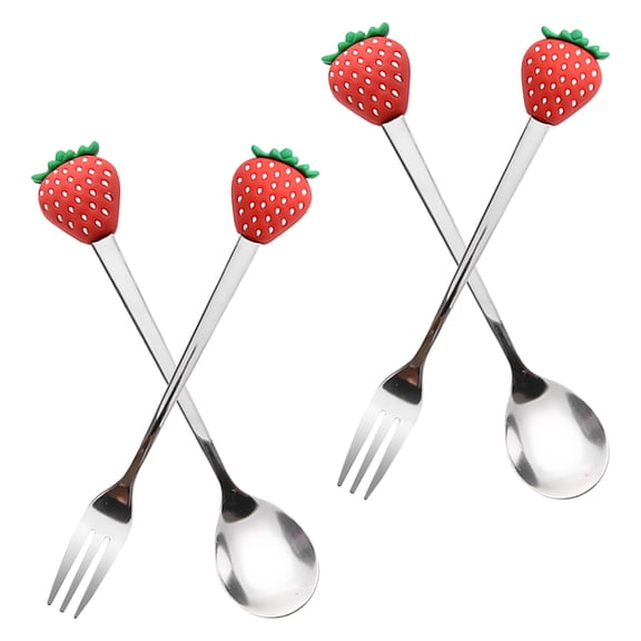 RENACLIPY 4-Piece Fruit Design Dinner Fork and Spoon Set with Comfortable Silicone Handles for Serving Cakes and Desserts
