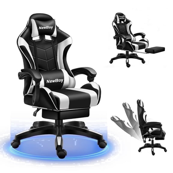 JaxShark  660lbs Ergonomic Gaming Chair with Headrest and Lumbar Support for Adults Teens, High Back Reclining PU Leather Modern Black
