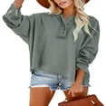 thumbnail image 1 of Ladies‘ Fall Solid Color Long Sleeve Button Down Casual Hoodie, 1 of 3