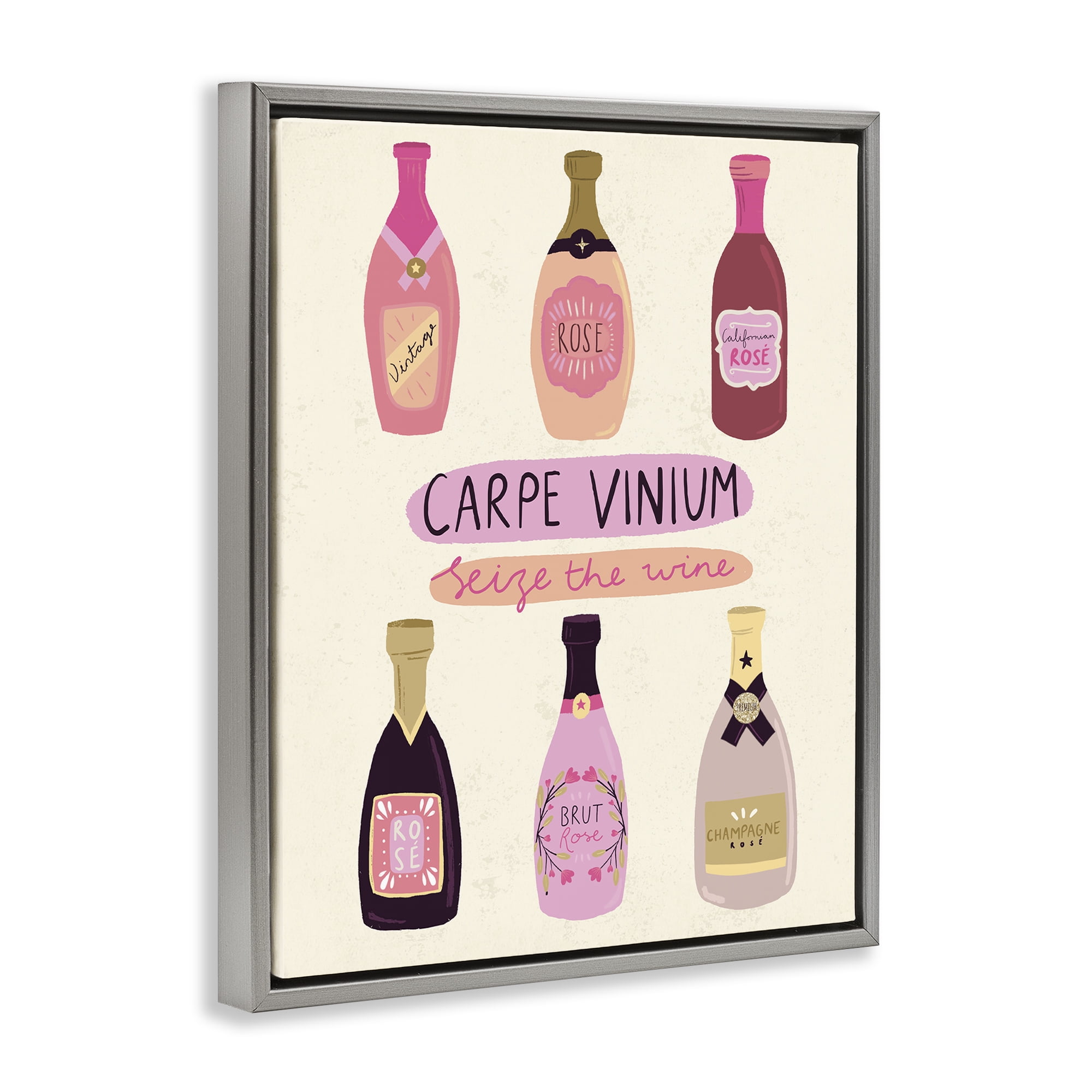 Stupell Industries Carpe Vinium Seize the Wine Food & Beverage Painting Gray Floater Framed Canvas Art Print Wall Art, 25 x 31