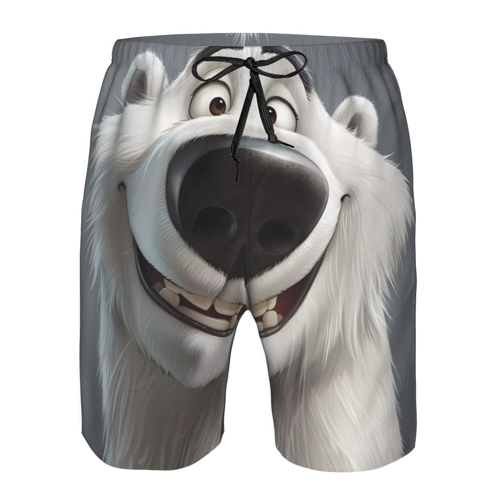Vsdgher Smiling Polar Bear Men's Beach Shorts, Surfing shorts, Swim trunks, Quick Dry Swim Trunks for Surfing Beach Fun -Small