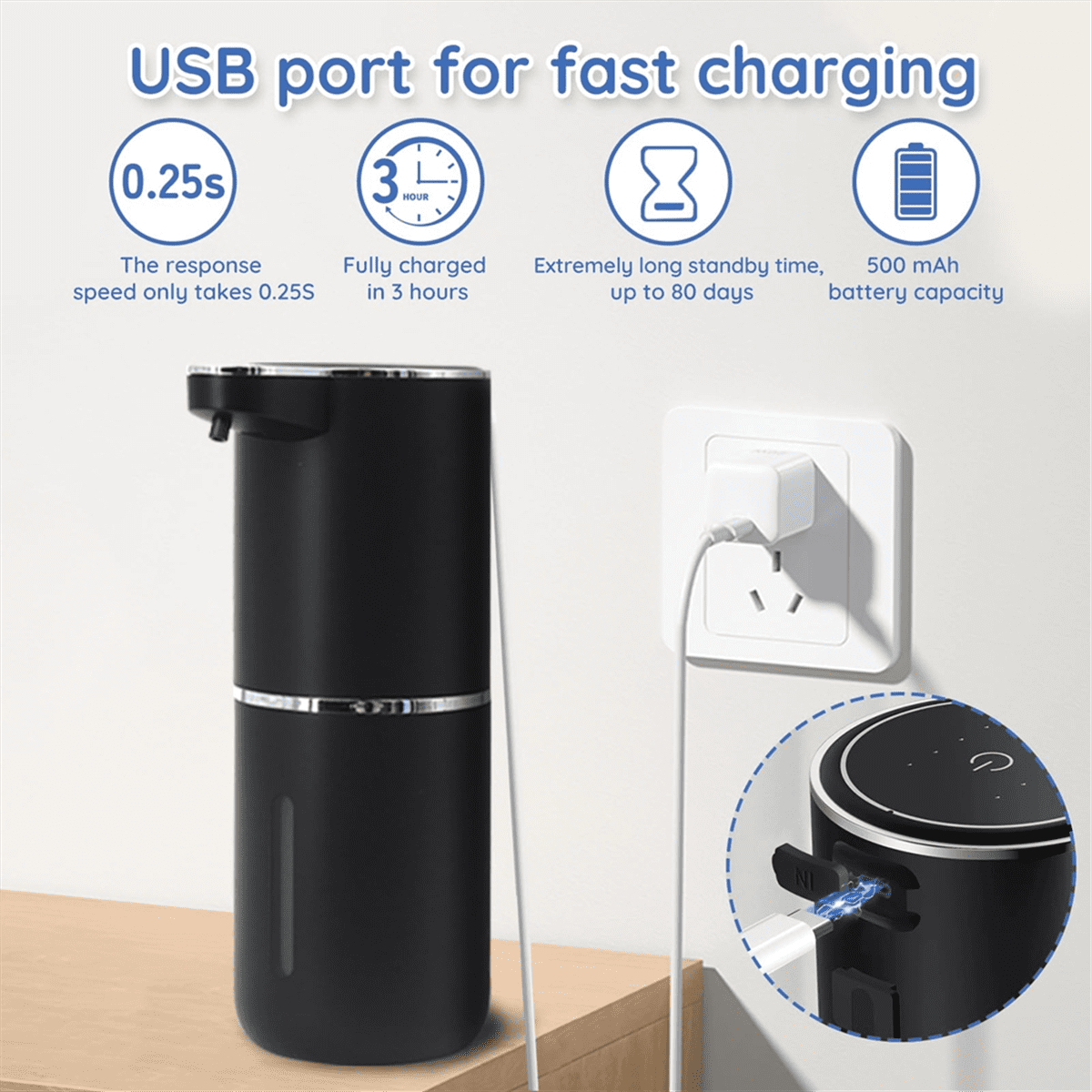 Liquid Soap Dispenser, Automatic Soap Dispenser,400ml Automatic Soap Dispenser Touchless, for Bathroom, Kitchen,Hotel,1 * Soap Dispenser 1 * USB Cable,Black