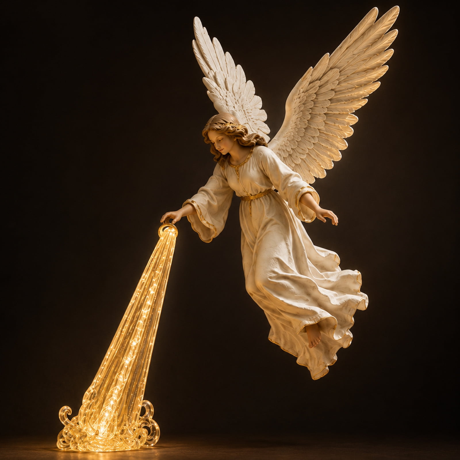 Winged Figure Resin Sculpture with Warm LED Light Stream Illuminated Decorative Figurine for Mantel Bookshelf Living Room and Bedroom Yellow