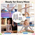 thumbnail image 4 of Girls Gymnastics Leotards Smile Face Graffiti Long Sleeve 3-Piece Set with Shorts & Hair Scrunchie, 4 of 9
