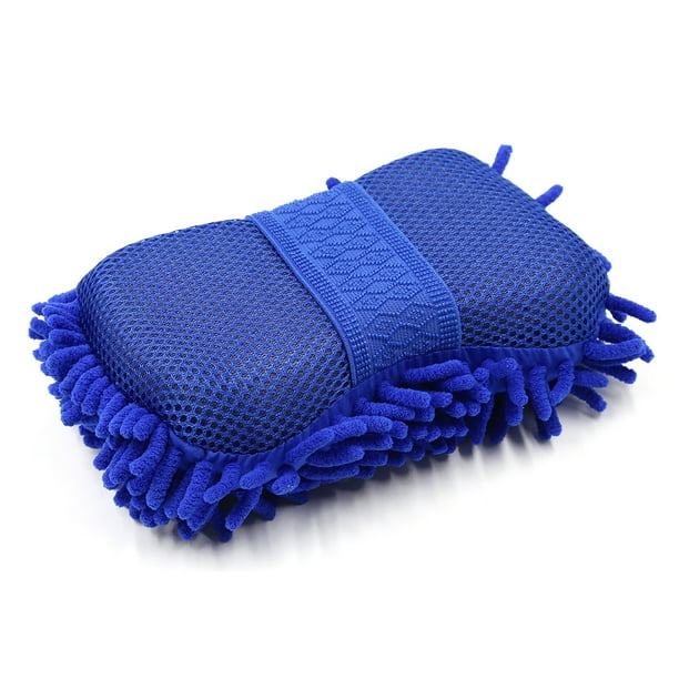 Durable Practical Microfiber Chenille Car Wash Sponge w Elastic Hand Strap Blue
