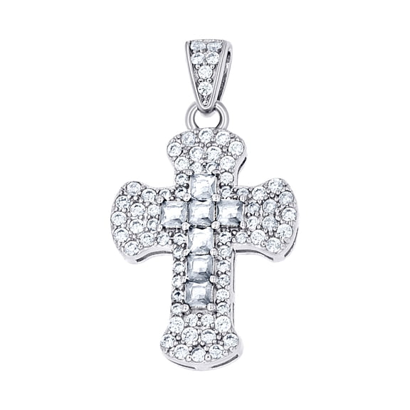 925 Sterling Silver Womens Blue White Princess-cut Round Cubic Zirconia Cross Religious Pendant Necklace 26.2x14.4mm Wid