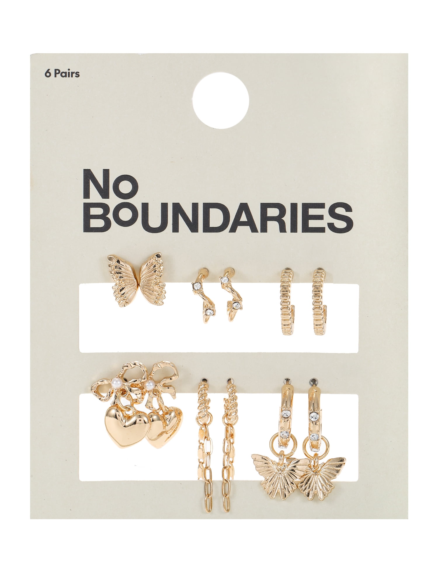 No Boundaries Gold-Tone Multi Earring Set with Studs and Mini Hoops, 6-Pack, Women's