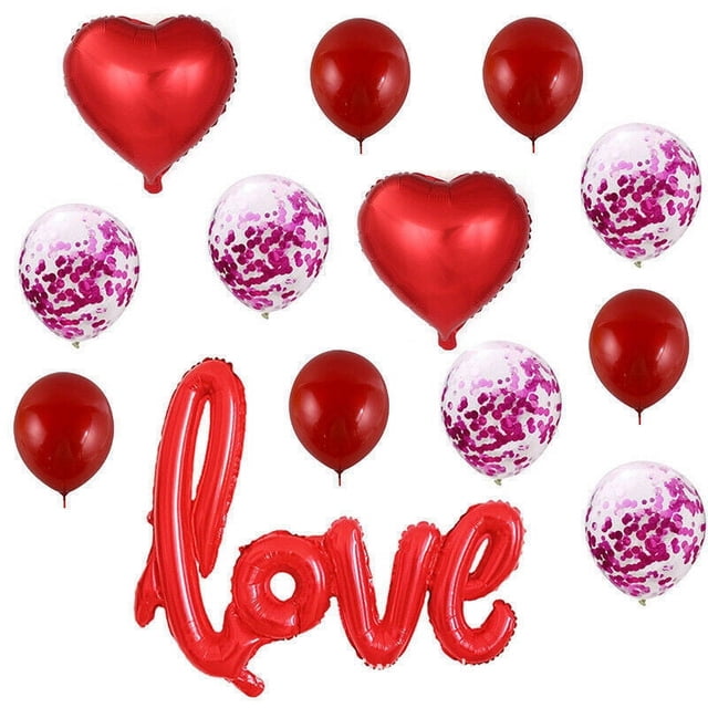 TIMIFIS Ballons « Je t'Aime » et Ensemble de Ballons Cœur Décoration de Fleurs de Mariage Ballons Cœur Rouges pour Décorations de Fête de la Saint-Valentin