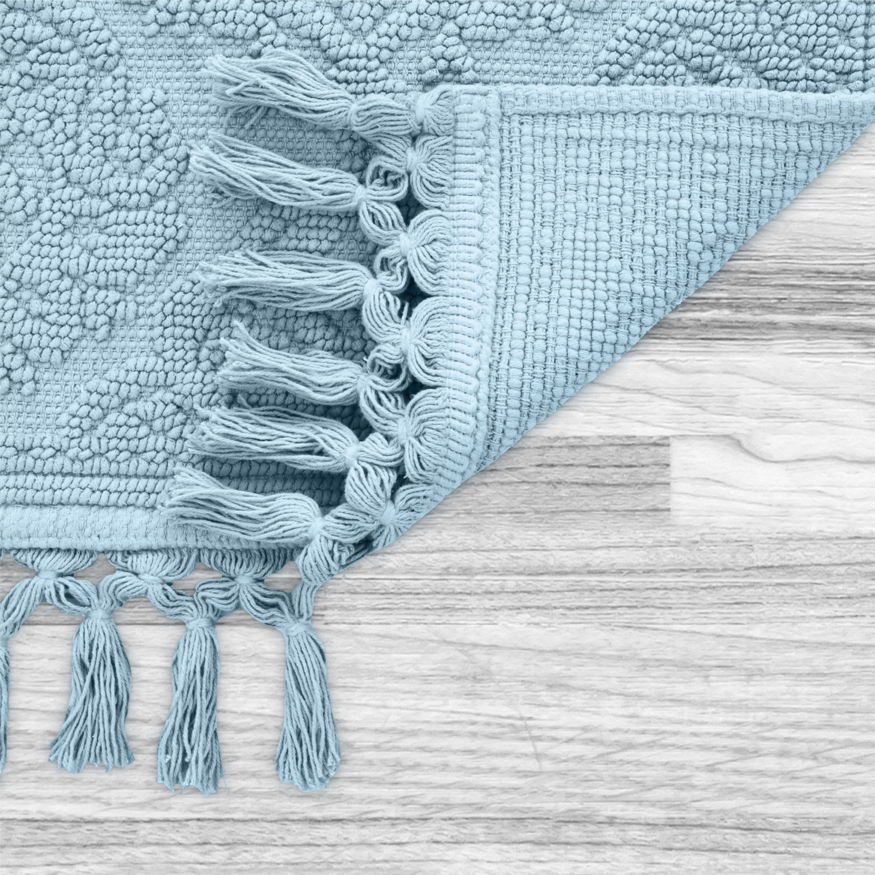 Jean Pierre Ricardo Cotton Fringe 27 x 45 in. Bath Rug, Light Blue