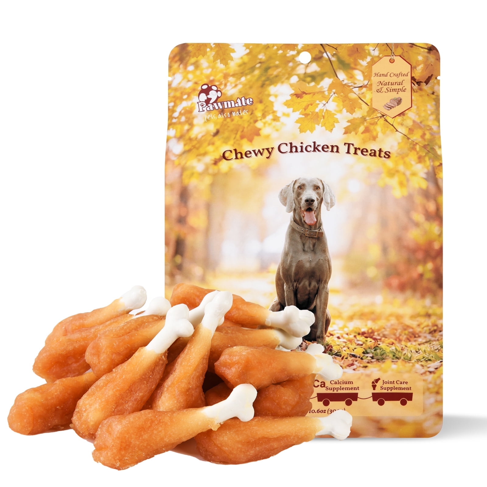 Pawmate Chicken ＆ Calcium Bone, Rawhide Free Teeth Cleanning Treats for All Dogs, 18-19 pcs
