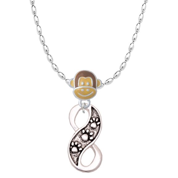 Delight Jewelry Silvertone Paw Prints Infinity Mia Monkey Charm Necklace