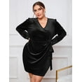 thumbnail image 2 of Women's Plus Size V Neck Dress Long Sleeve Velvet Wrap Swing Dresses, Black, 2 of 7