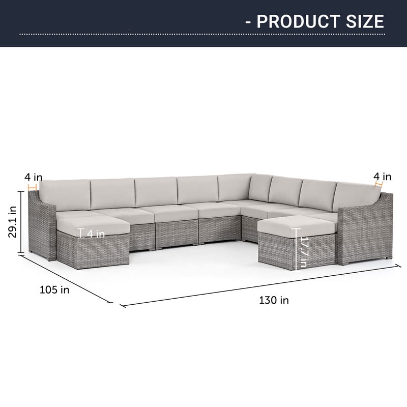 10 Piece Patio Conversation Set,All-Weather Patio Furniture Set,Rattan Wicker Outdoor Sectional Sofa with Thick Cushions