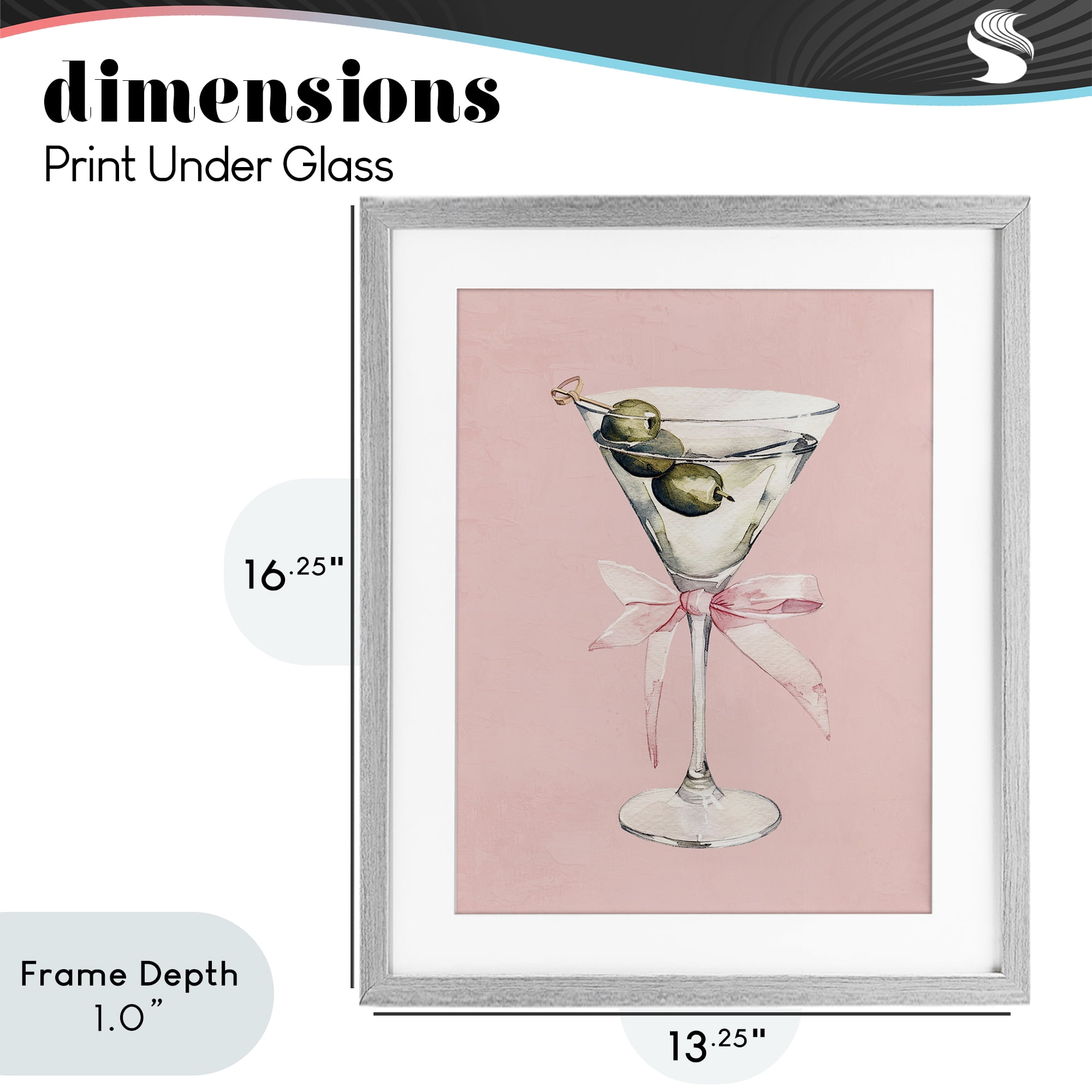 Stupell Industries Martini with Pink Bow Gray Framed Print Under Glass, design by Kim Allen