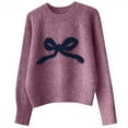 thumbnail image 4 of Arlun Cute Bow Knit Pullover Sweaters for Women Loose Fit Soft Cozy Sweater 2026 Fall Winter Crewneck Long Sleeve Lightweight Tops Fashion Outfits Daily Wear Purple One Size, 4 of 4
