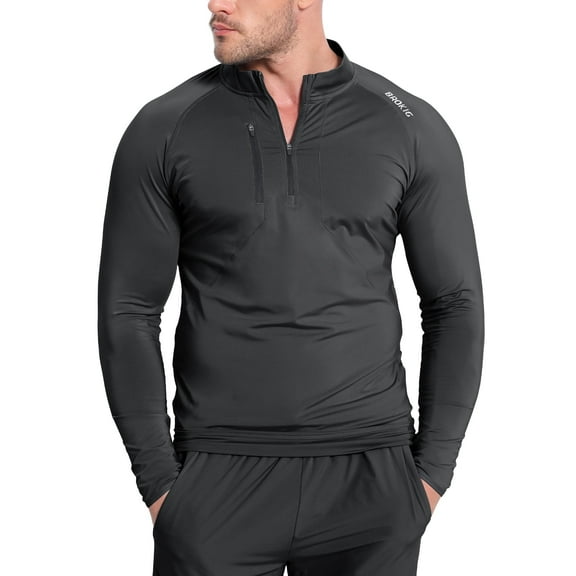 BROKIG Mens Lightweight Muscle Gym Workout Sweatshirts Running Athletic Hoodies Long Sleeve Shirts with Pockets(Large,Black)