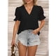 thumbnail image 4 of Blusas de gasa para mujer de manga corta casual con cuello en V Pom Pom Shirt Tops ropa suelta y fluida, 4 of 7