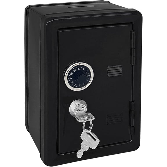 Mini Safe Cash Box with Key and Combination Lock, Portable Metal Money Saving Bank for Kids and Adults, Secure Coin and Bill Organizer Storage Box, 8 Colors Available