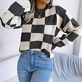 thumbnail image 2 of Oversized Sweaters For Women Casual Loose Fit Contrast Plaid Crew Neck Long Sleeve Stretch Pullover Jumper Top Comfortable Soft Fall Outfits, 2 of 9