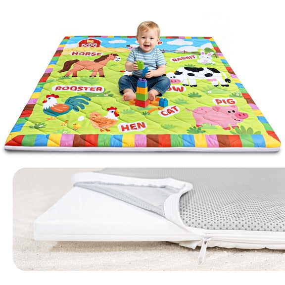 Zenkitch Removable Foam Baby Play Mat, 50 x 50 in Playpen Mat, Machine-Washable Cover, Thick Cushioning, Soft & Non-Slip for Infants