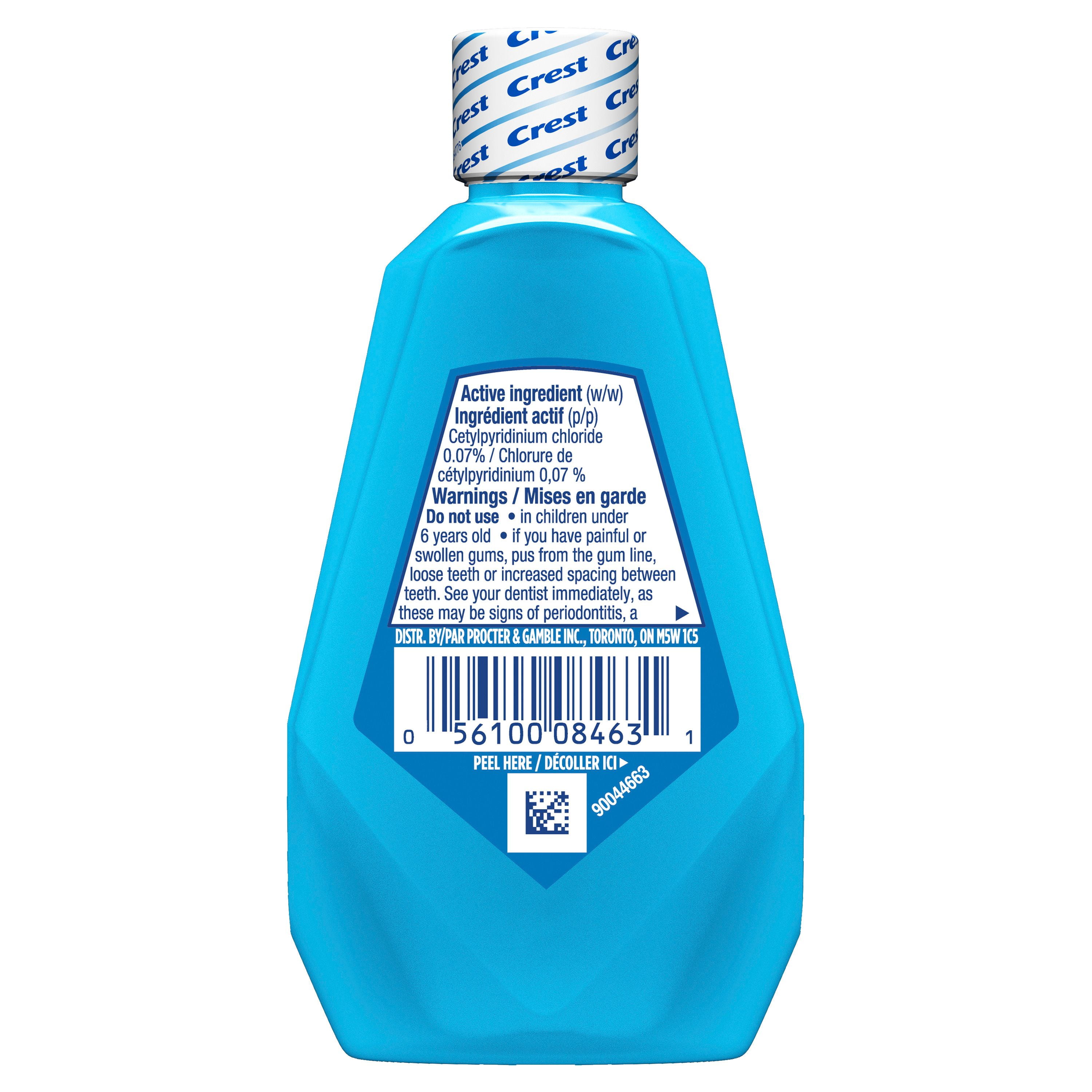 Rince-bouche antigingivite et antiplaque Crest Pro-Santé Multi-protection menthe vive avec CPC (chlorure de cétylpyridinium) format voyage, 100 mL