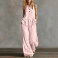 thumbnail image 2 of Women's Rayon Sleeveless V-Neck Top and Pants Set, Elastic Waist Loungewear Jogger Set, Soft Flowy Two Piece Summer Outfit, Casual Matching Lounge Sets for Women | CSEONE,Pink XL, 2 of 7