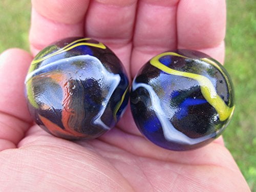 2 BOULDERS 35mm VAPOUR Marbles glass ball Clear Blue White Giant HUGE Swirl 