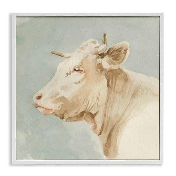 Stupell Industries Rustic Lodge Poised White Cow Watercolor Farm Animal Portrait White Framed Giclee Art, 17 x 17, by Emma Caroline