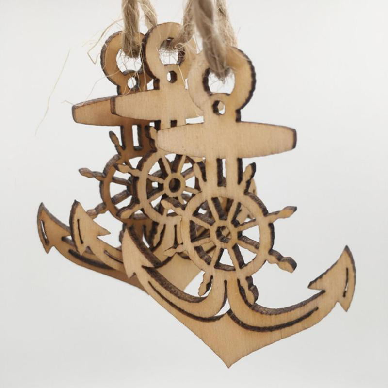 10pcs Wooden Anchor Shape Tags Cutouts Hanging Embellishments DIY Decors 