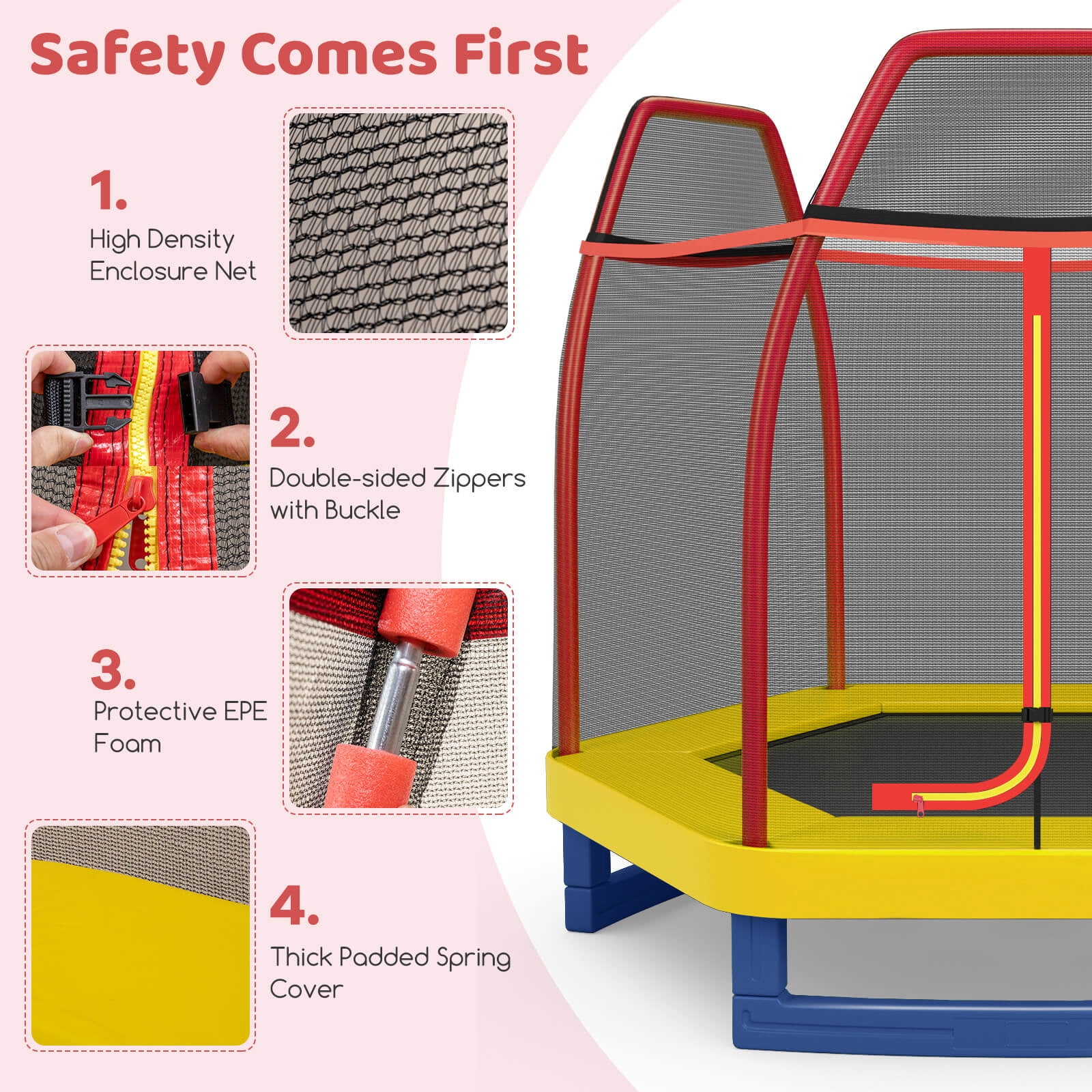 Infans 7FT Kids Trampoline with Safety Enclosure Net Spring Pad & Jumping Mat for Kids