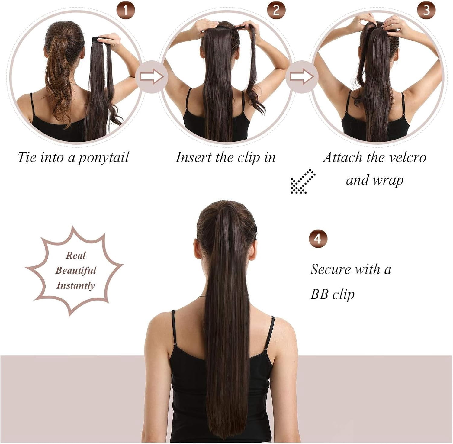 Aorsher Clip in Ponytail Extension Wrap Around Long Straight Pony Tail Hair 24Inch Synthetic Hairpiece for Women Blonde A