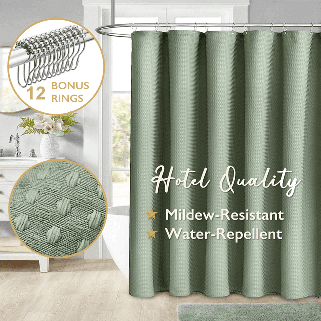 ComfiTime Cortina de Ducha: Cortina de Baño de Lujo 230 G/M², Resistente, con Dobladillo con Peso, Repelente Al Agua, Resistente Al Moho y Hongos, Lavable a Máquina, 72 x 84, en Relieve, Verde